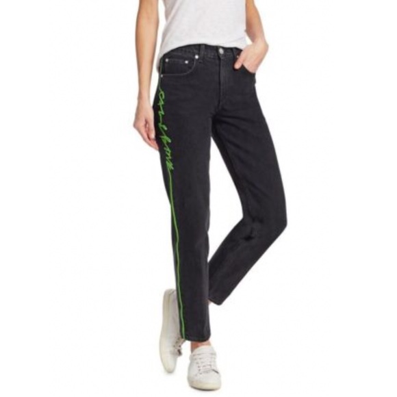 Rag & Bone Neon Logo High-Rise Black Wash Straight Jeans - Picture 1 of 4
